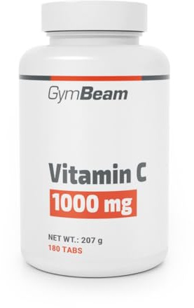 GymBeam Vitamin C 1000mg Kapseln - 1000 mg Ascorbinsäure pro Tablette, unterstützt Nerven- und Immunsystem, reduziert Müdigkeit, fördert Stoffwechsel & Kollagenbildung (180 tbl)