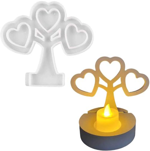 ALEFBET Silikonformen Gießformen, Silikonform Kerzenhalter, Neues Konzept zur Herstellung Ihrer eigenen Kerzenhalter, Silikon Gießform Kerzenhalter, Gipsformen zum Gießen (Einsatz - Herz und Baum)