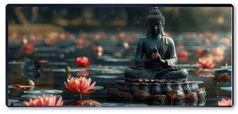 Gaming Mauspad Zen Motiv, Lotus Mousepad XXL 800x300 x 3mm, Wetterfest Anti Rutsch Schreibtisch Mouse Pad verbessert Präzision und Geschwindigkeit, Gaming Zubehör für Home Zimmer Deko Aesthetic