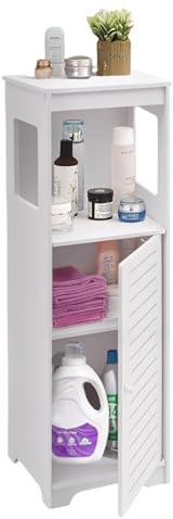 YESTAIM Wasserdichter Badezimmerschrank Hochwertig & Praktisch Freistehender Schrank Mit 2 Türen Einlegeböden Für Toilettenpapier Bücher & Shampoo Ideal Für Badezimmer WC Schlafzimmer Küche Weiß