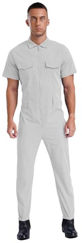 YiZYiF Tuta Intera da Uomo Tinta Unita Manica Corta Jumpsuit da Lavoro Slim Fit Overall Salopette da Lavoro Estiva e Traspirante per Artigiani Bianco L