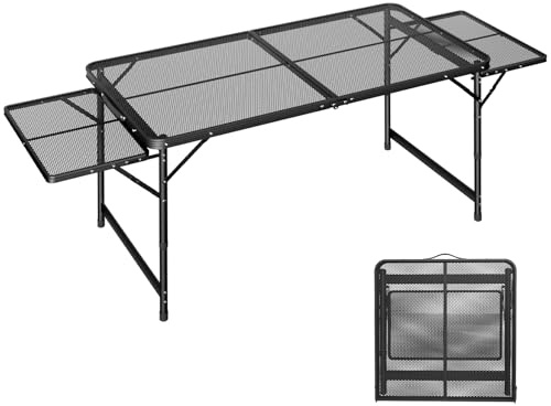 AufuN Tragbare Campingtische mit 3 Höhenverstellbar Klappbarer, 120x60x55cm | Multifunktionstisch mit Metallgitterplatte Zusammenklappbar Gartentisch, Beistelltisch für Strand Picknick