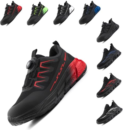 Hitmars Safety Trainers Men Ladies Safety Shoes Womens Work Shoes Steel Toe Cap Site Composite Comfortable Non Slip ER-2 Red 7UK