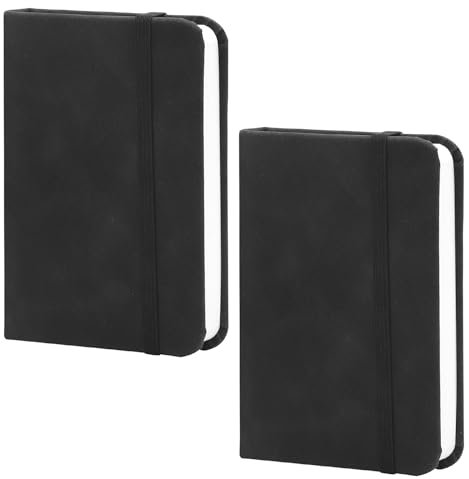 TNSLAND 2 Stück Kleines Notizbuch Tagebuch Taschennotizbuch Hardcover Notizbücher Dickes Pocket Notebook Notizblock A7 mit Markierungsbändern für Büroarbeiten 100 Seiten Schwarzes Leder