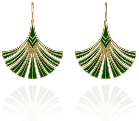 Lovett & Co - Art Deco Palm Leaf Drop Earrings For Women - Green Leaf Earrings - Perfect Earrings For Women Who Love Hand-Painted Enamel Leaves Vintage Jewellery - Designed in the UK