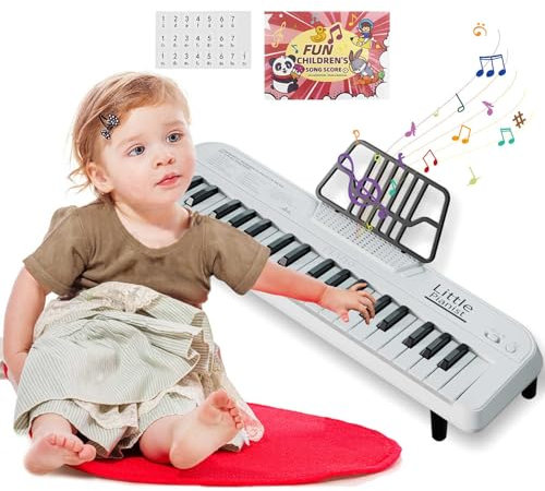 Teclado Piano Blanco para Niños, 37 Teclas Instrumento Portátil para Niñas Niños de 2 3 4 5 Años, Música Juguetes Educativos con Sonido, Cumpleaños Regalos de Navidad