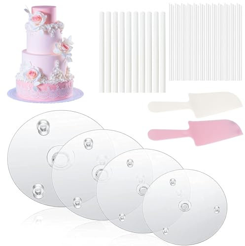 Set di 28 supporti per torte con scanalatura e molla, riutilizzabili con tagliaporta per torte a più piani, struttura per torte impilabile