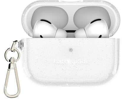 kate spade new york AirPods Pro Protective Case with Keychain Ring -That Sparkle Silver, Compatible with AirPods Pro 2nd / 1st Generation