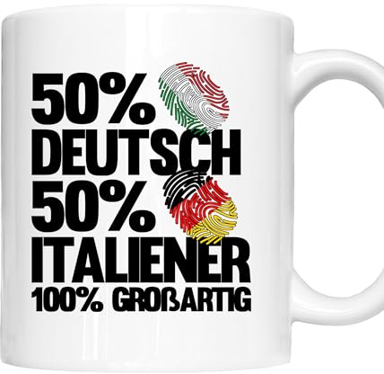 Italienische Tasse | 50% deutsch 50% italiener 100% grossartig | Italia Geschenk Italia Tasse IItalia-Deutschland Kaffeebecher lustig