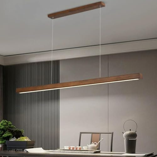 LED Pendelleuchte Holz Esstisch Esszimmer Lampen Dimmbar Hängelampe Moderne Linear Design Wohnzimmer Küche Esszimmerlampe Hängend Leuchte mit Fernbedienung Kronleuchter Hängend Lampe (Braun, L60cm)