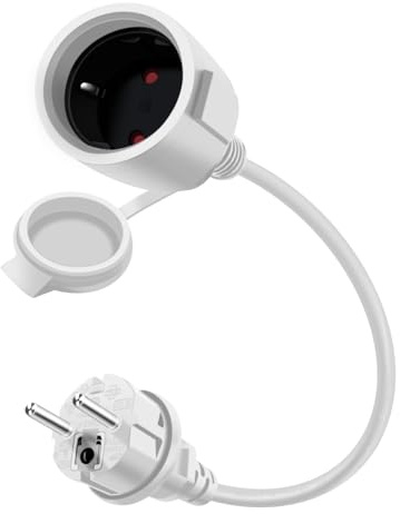 HuaLiSiJi Cavo di Prolunga Schuko 16A 250V Prolunga Schuko Impermeabile con Contatto di Protezione Cavo prolunga IP44 per Esterno o Interno, Casa, Ufficio (Bianco, 0.5 m)