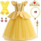 PIXUYE vestito belle bambina Vestito Principessa Belle Costume Rosa Bella e la Bestia con Accessori Bella Costume Festa di Lusso Halloween Compleanno Carnevale et Natale