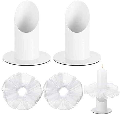 2 Kerzenständer Kommunionkerze, Mit 2 Tropfschutz Kommunion Deko, Taufkerzenhalter Weiß, Für 4cm Kerzen, Kommunionkerze, Traukerze, Kerzenhalter für Taufe, Kommunion&Festlichkeiten Traukerze
