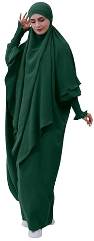 Cexiakong Damen Kleid Muslimisches Einteiliges Gebetskleid Muslim Damen Jilbab Frauen Kleid Musselin Damen Dubai Türkei Robe Gebet Jilbab Ganzkörper Kleid mit Hijab