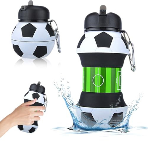 Mineup Fussball Trinkflasche, 550 ml, Silikon, BPA-frei, Faltbar, Kinder-Sport-Trinkflasche, Trinkrucksack, Fahrrad, Sport