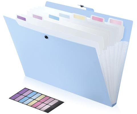 FRETONBA Raccoglitore Documenti con 8 Tasche, Cartelline Portadocumenti A4 Design Dell'etichetta, Porta Documenti Design dei Pulsanti, Portadocumenti Plastica PP, Divisori Raccoglitori ad Anelli, Blu