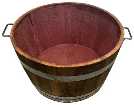 Fassl Baron gebrauchtes halbes Weinfass geölt, mit Eisengriffen- D/H=70/40cm- 100 Liter Holzfass halbiert aus Eiche als Pflanzkübel oder Miniteich 100 Liter