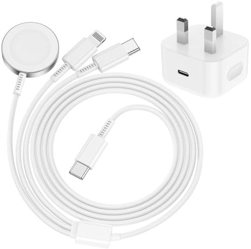 Apple Watch Charger, 20W USB C Charegr Plug and 3 in 1 iWatch Magnetic and Tye C/Lightning iPhone Cable with for iWatch Series 10/9/8/7/6/SE/5/Ultra, for iPhone 16 Pro Max/15 Plus/14/13 Mini/12/11
