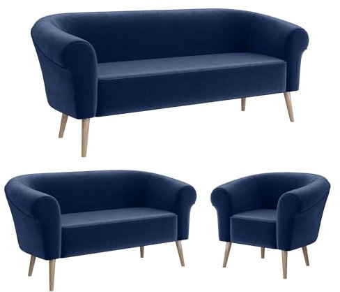 MEBLINI Mini Sofa Set 3-2-1 für Wohnzimmer - Mini Lounge für sechs Personen - Küchensofa - Sofa Klein - Sitzgarnitur - Polstergarnitur - Sofagarnituren - Emilia - 3+2+1 - Blau Samt