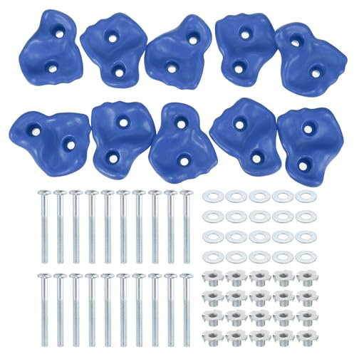 PATIKIL Rock Climbing Holds, 10 Pcs Large Climbing Rock Wall Grips Play Set Climber Attachments with Double Hole for Playground Accessory Indoor Outdoor Tree Training, Blue A-Large