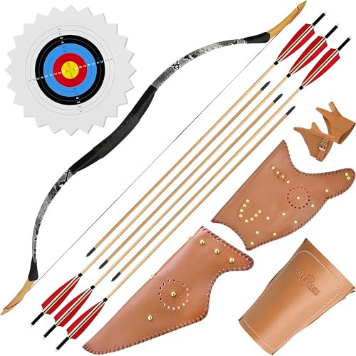 Handgefertigter Asiatischer Mongolischer Traditionelles Bogen - Recurvebogen Langbogen, Sportbogen Bogenschießen, Reiterbogen, Jagdbogen, Berittener Bogen für Erwachsene Teenager Linke rechte Hand