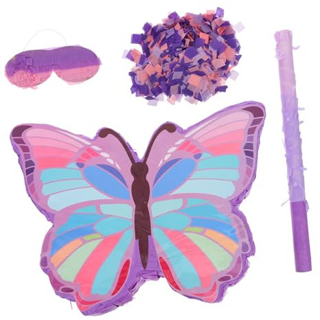 IMIKEYA Schmetterling Pinata Mädchen Kinder Geburtstag Piñata zum Befüllen Schmetterling Piñata mit Quaste Kordelzug Augenmaske Stock für Partydekorationen Kindergeburtstag, 41x27x7,5 cm