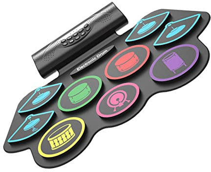 Kisangel Aufrollbares Elektronisches Schlagzeug Pad mit Integrierten Lautsprechern Wiederaufladbar für Übung und Junge Mädchen mit Stereo-sound und Aufnahmefunktion