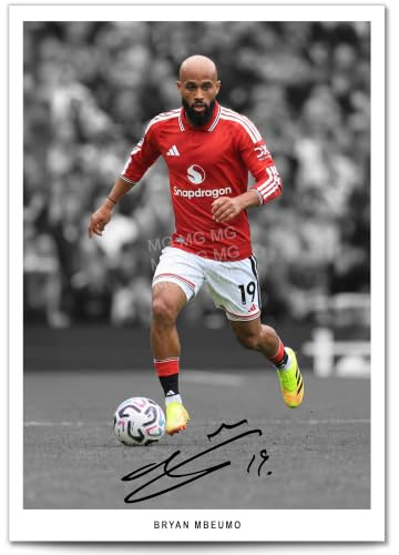 Bryan Mbeumo Manchester United Signed Photo Poster Print Picture Display Framed Autograph Memorabilia for Football Fans Gift Man Utd Cameroon (A3 Poster Only B+W)