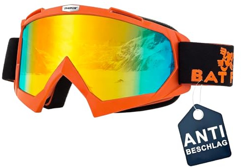 Skibrille Mtb Dirt Bike ATV Crossbrille goggle Sicherheit Tactical Riding Motorradbrillen für Herren Damen Jugend (Anti Fog-Orange, L)