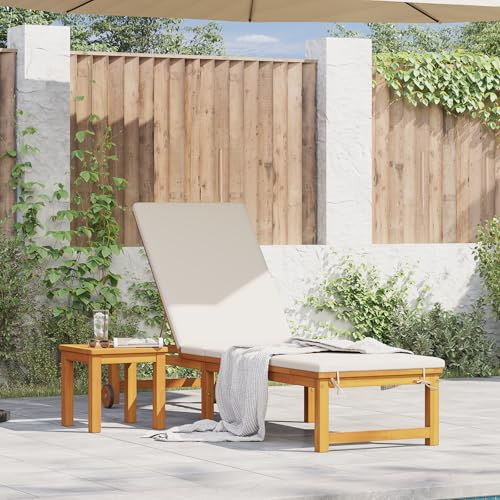 HEFZGDB Massivholz Akazie Sonnenliege mit Beistelltisch Faltbare Gartenliege für Balkon Terrasse und Poolbereich verstellbare Rückenlehne DREI Positionen Outdoor Relax Sitzmöbel