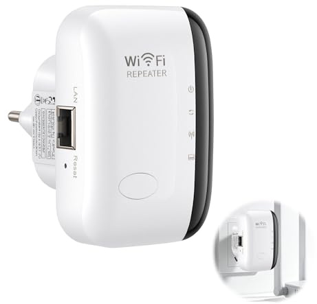 WLAN Verstärker 300 Mbit/s, WLAN Repeater, 2,4 GHz WiFi Repeater mit LAN Verbindung, WiFi Erweiterung mit Router/Access Point Modus, Internet Verstärker, WLAN Verstärker Steckdose