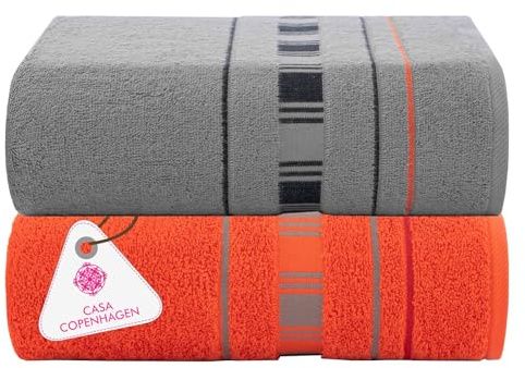 Casa Copenhagen X Lines 2-teiliges XL-Designer Badetuch-Set aus 100% ägyptischer Baumwolle Grau Rot, 600 g/m², 90x180 cm Badetücher für das Badezimmer (perfekte Geschenkset für Damen & Herren)