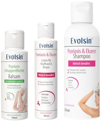 Evolsin® Ekzem & Psoriasis Bundle (Shampoo, Balsam & Lotion) | Bei Schuppenflechte, Ekzemen & Neurodermitis, Für Kopfhaut & Körper, Ohne Kortison, Medizinprodukt