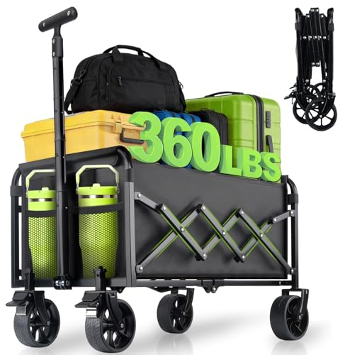 Folding Folding Cart Trolley with Wheels - 350lbs Foldable Utility Wagon Cart with Brakes, Lightweight Portable All-Terrain Carriers for Groceries, Garden, Beach, Shopping, Camping, 2