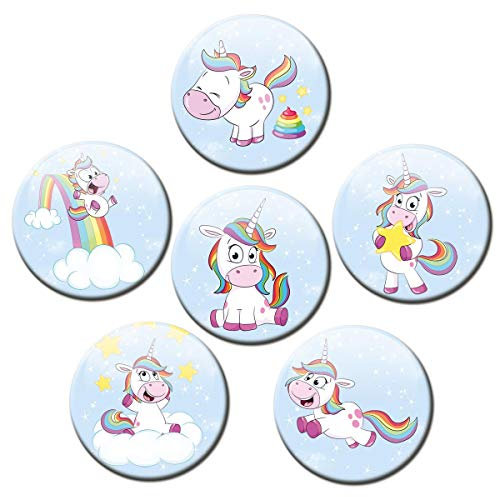 Magnete für Glasmagnettafel Einhorn Blau extra stark 6er Deko Geschenk Set Tiere lustig für Kinder Mädchen Frauen groß 50mm rund Bunt