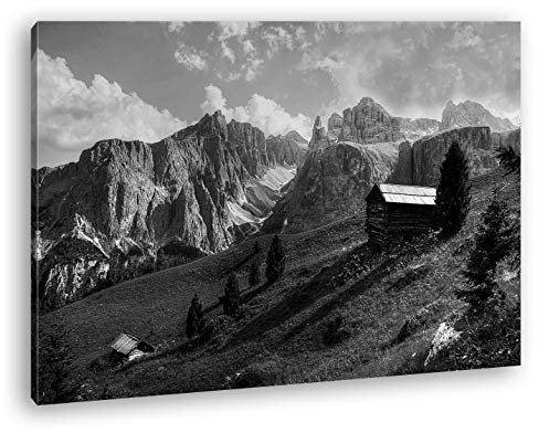 einsame Hütte in den Bergen Format: 120x80 Effekt: Schwarz&Weiß als Leinwandbild, Motiv fertig gerahmt auf Echtholzrahmen, Hochwertiger Digitaldruck mit Rahmen, Kein Poster oder Plakat