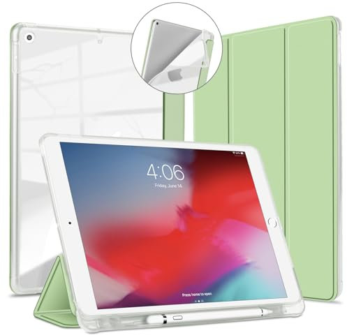 VAGHVEO Hülle für iPad 9. Generation 10.2 2021/8. 2020/7. 10,2 Zoll 2019 mit Stifthalter, Flexible Schutz Schlanke Smart-Hüllen mit Mattierte Transparenter Weiche TPU-Rückseite Abdeckung, Hell Grün