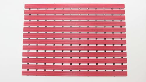 Nicoman Shower Drying Mat Non-Slip Bath Drainage Matt Slatted Duckboard Design| RED - (61x43cm / 24x17 inches)