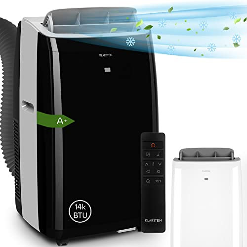 Klarstein Aire Acondicionado Portatil y Silencioso, 4 en 1 Enfriador de Aire para Casa, Modo Noche, Deshumidificador y Ventilador, Casas de Bajo Consumo, Mando a Distancia, 14,000 BTU