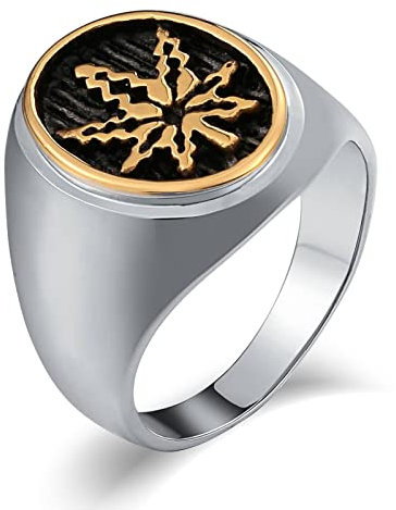 Mesnt Schmuck Herren-Ring 20mm Herren Ringe Edelstahl Ahornblatt Oval Hochzeitsring Siegelring Gold Ringgröße 65 (20.7)