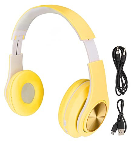 Elprico Bluetooth Headphone, Noise Reduction Foldable Over Ear Wireless Headphone with Colorful Light for Phone Laptop(Yellow)