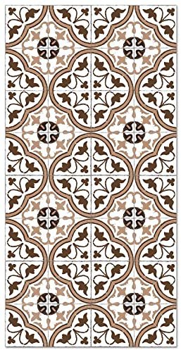Panorama Tapis Vinyle - Modèle Carreaux Ciments Fleur Brun 300x200 cm - Différentes Tailles - Deco Maison, Cuisine, Chambre et Exterieur