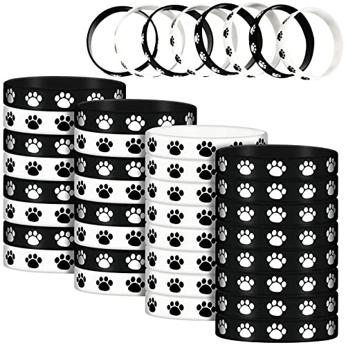 Sumind 48 Pcs Paw Print Rubber Bracelets Dog Party Favors, Black, White | Silicone Wristbands for Dog Pet Celebrations, Dog Themed Events, Adoption Gatherings, Bracelet Supplies, Party Favor Gift