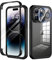seacosmo for iPhone 14 Pro Case 6.1 Inch, Full-Body Shockproof Case with Built-in Glass Screen Protector and Camera Lens Protector Rubber Bumper Case Cover for iPhone 14 Pro 2022- Black/Clear