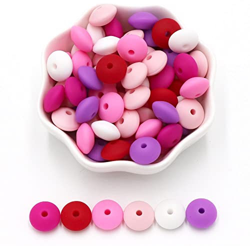 100 perline in silicone abaco da 15 mm, colori misti, perline piattino perline colorate a forma di lenticchia, distanziatori sfusi, gioielli fai da te, per realizzare collane, bracciali, portachiavi,