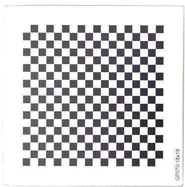 Chessboard Calibrator Lens Test Target Focus Calibration Chart Camera Distortion Correction Pattern Checker Oxidized Aluminum on Glass Base 18 Rows 18 Columns (400)