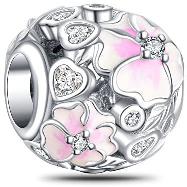 NINGAN 925 Sterling Silber rosa Blütenblatt kugelförmige Hohl Charme Geeignet für Damenarmband