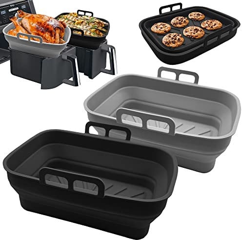 Ninja Air Fryer Dual Liners Accessories Silicone Tower Air Fryer Accessories 2PK Large Collapsible Foldable Ninja air Fryer Liners Zone Baking Basket Pot Microwave Oven Safe Reusable AF300UK AF400UK
