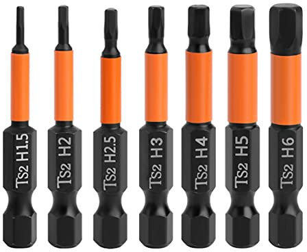 Saipor 7 Stück 50mm Hex Schraubendreher Bits Set 1/4 Zoll Sechskantschaft Bit-Set S2 Stahl Sechskantkopf-Bohrer-Bit-Set Magnetischen Hexagon Head Schraubendreher Bit Set (H1.5-H6)