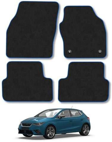 Seat Ibiza (2017+) Carpet Car Mats | Blue Edge Trim Tailored Fit Floor Mats Full Coverage Protection Accessories Easy Clean Anti Slip Made in the UK